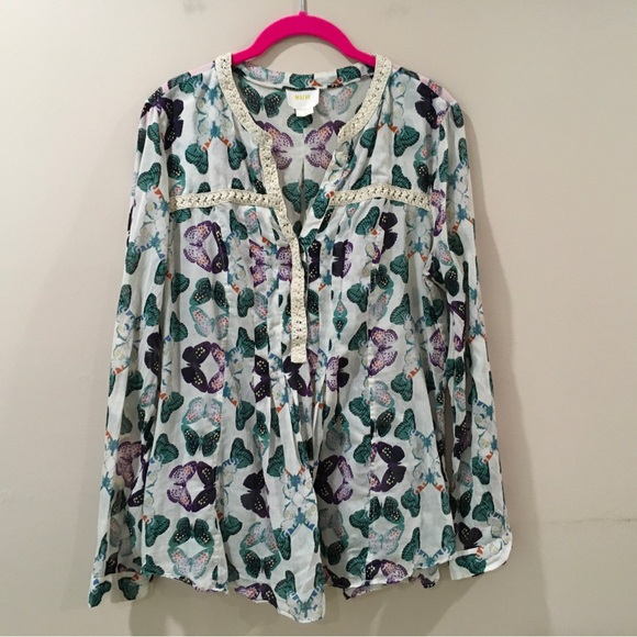 Maeve Tops - Anthropologie Maeve Blouse Top Tunic Butterfly Women 12 Cotton Long Sleeve
